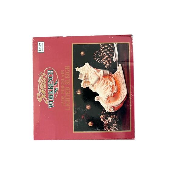 Santa's Workbench Lighted Sleigh Christmas Decor Beige Jade Porcelain - Picture 7 of 10